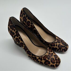 Leopard Calf Hair Block Heel Pumps Size 8 Ann Taylor Animal Print